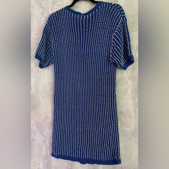VTG Adrienne Vittadini Mini Sweater Dress Covered Embellished Pearls Sz Med - Picture 7 of 8